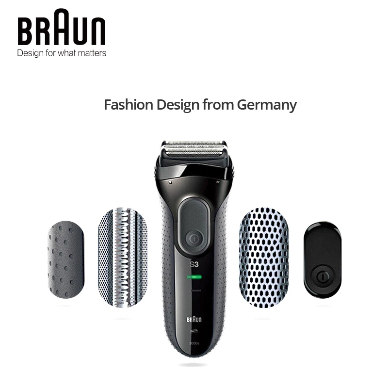 Braun Series3 3000S มีดโกนไฟฟ้าของผู้ชาย3อิสระใบโกนหนวดลอยตัวล้างทำความสะอาดได้ชาร์จเร็วแห้งและเปียกโกนหนวดไฟฟ้า