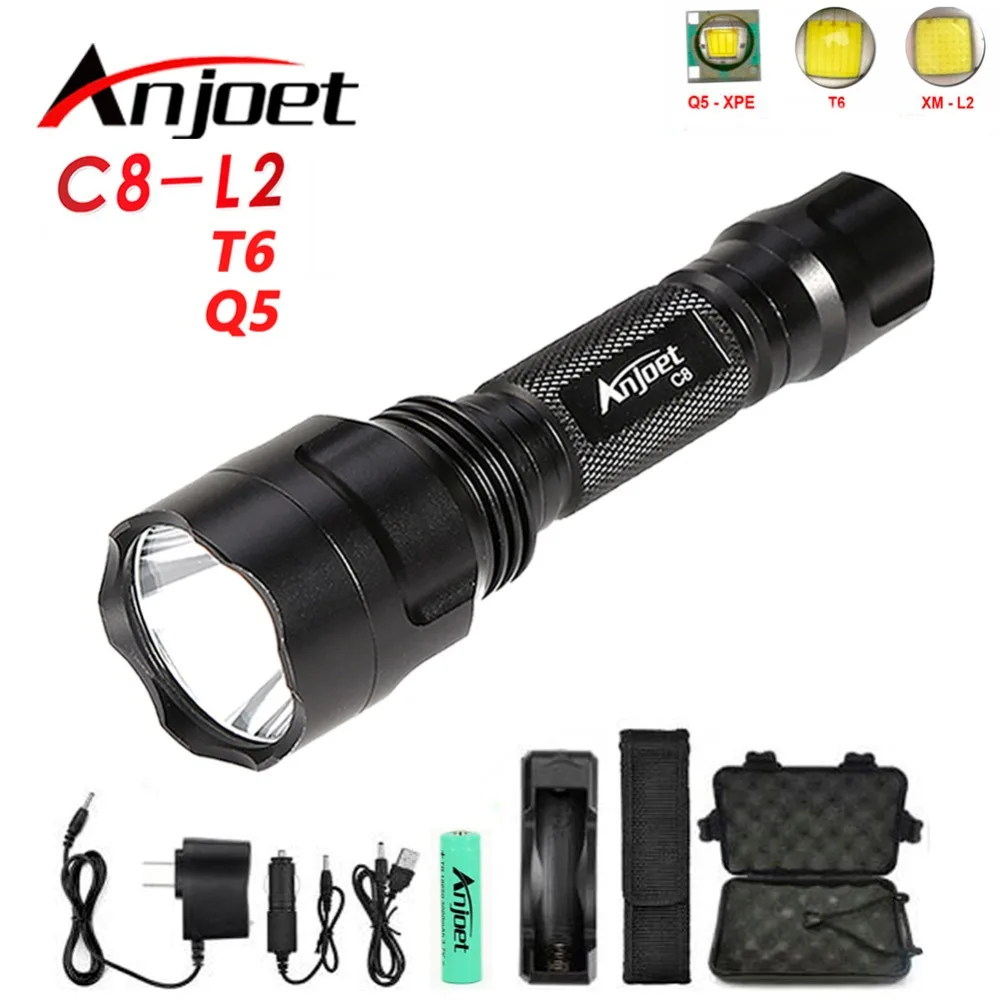 Anjoet High Quality Lantern C8 Led CREE XM L2 T6 Q5 Flashlight  lanterna Torch Light Camping Flash Light lampe torch Use 18650