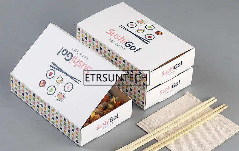 200pcs sushi box disposable paper packing box for fast food shop restaurant fried chicken french fries bento