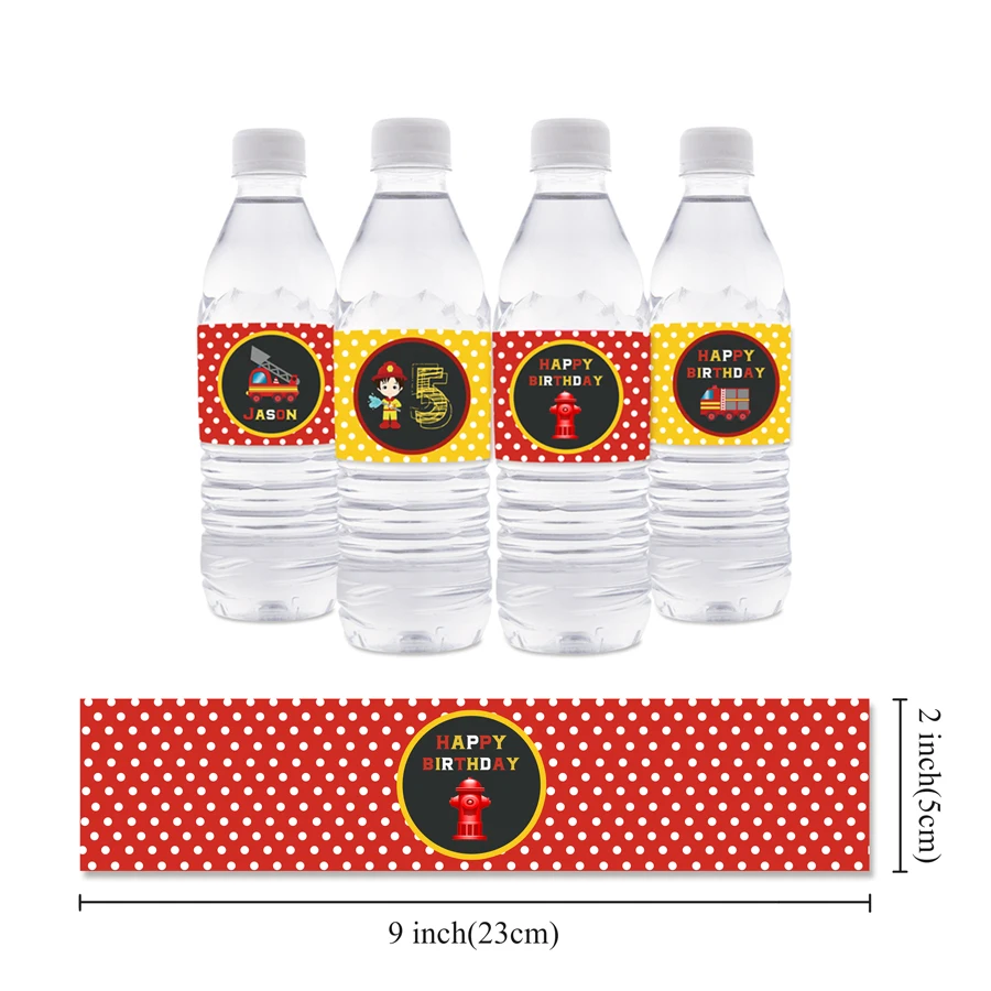 Firefighter Party Water Bottle Labels Fire Fighter Water Bottle Wrappers Kids Birthday Party Supplies Decoration Firefighter