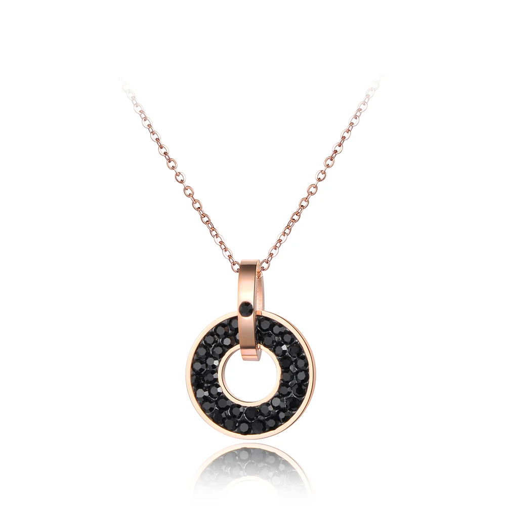 Jeemango Edelstahl Schmuck schwarz & weiß cz Kristall Anhänger runde Form Roségold Farbe Hochzeit Halskette für Frauen jn18072