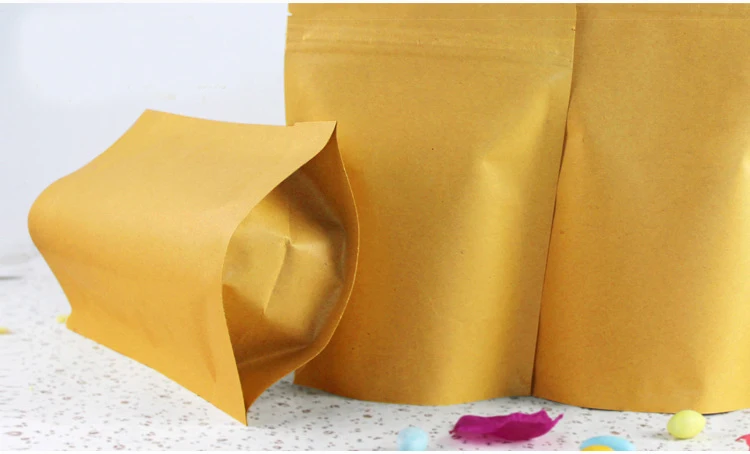 13*18.5+4cm 1000pcs Stand Up Aluminum Foil Brown kraft paper bags with Zipper lock for Food/Tea/Nut Resealable Packaging Bag