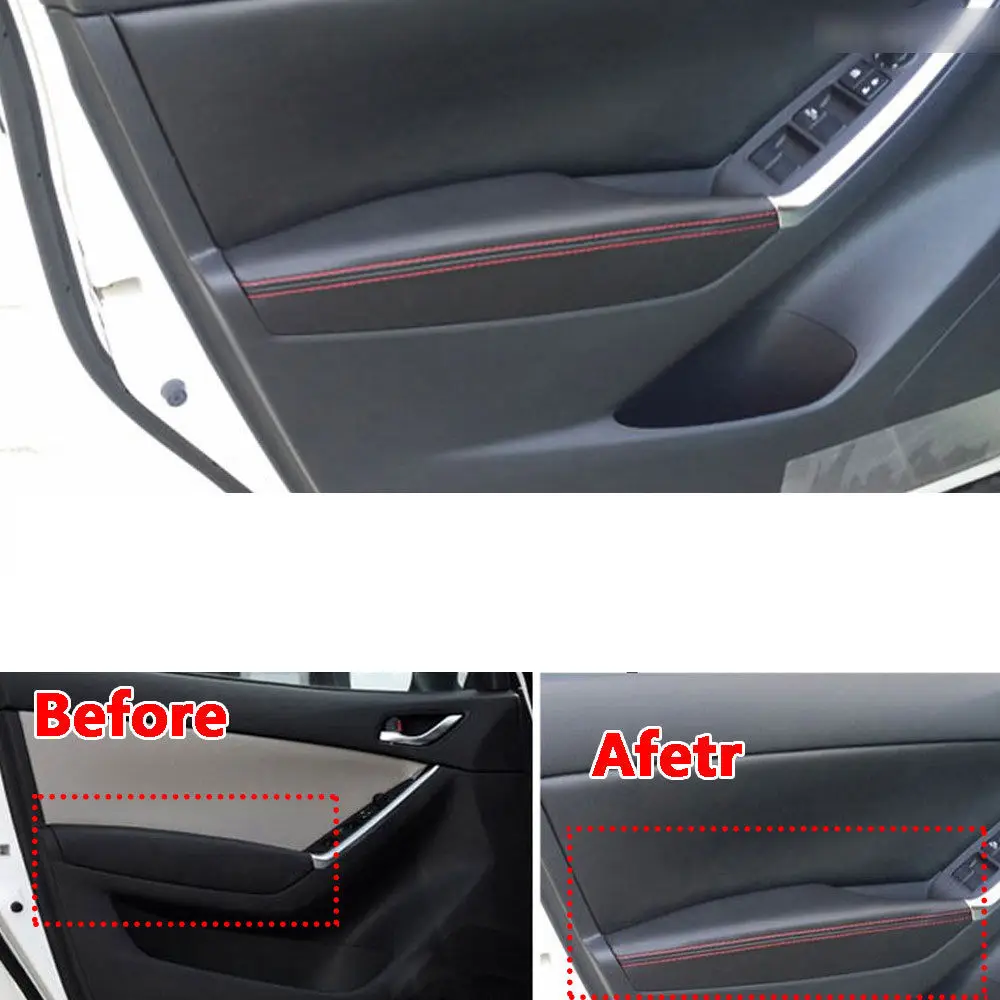 For Mazda CX-5 PU Door Armrest Surface Cover Trim Panel Waterproof Dust-proof Guards Protector Car Styling Accessories 2012-2015