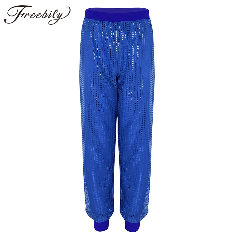 

High Waist Sequin Trousers Women Sparkle Metallic Pants Women Sequin Hip Hop Dance Costume Trousers Clubwear harem Pants