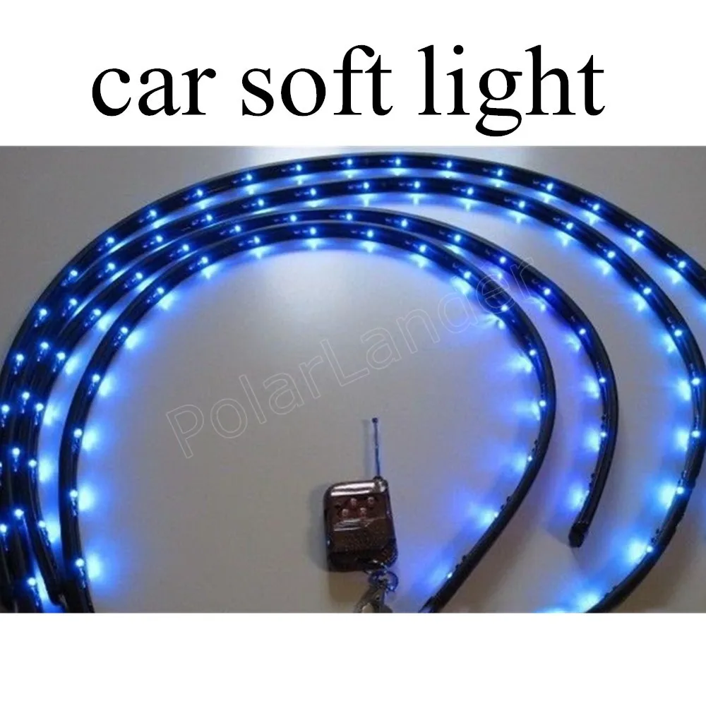 best quality 4pcs 5050 SMD LED Flexible Strip Light Waterproof IP65 12V car Auto remote control 15W soft chassis colorful