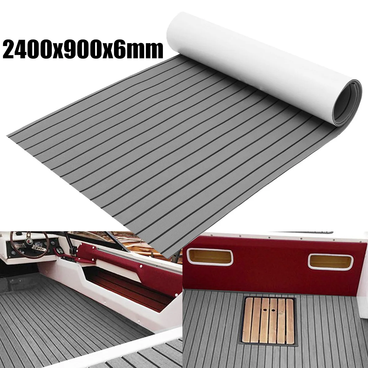 1Roll Self-Adhesive 2400x900x6mm Marine Flooring Faux Teak EVA Foam Boat Decking Sheet  Accessories Floor Mat Decor Gray Carpet