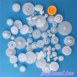 64pcs K013Y Plastic Gear Set Axis Worm Single Double Layer Crown Pulley Belt Gear DIY Toy Parts High Quality On Sale