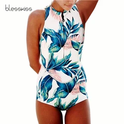 BLESSKISS Tropical One Piece Swimsuit Women Swimwear 2021 Zipper Surfing Retro Onepiece Swimming Suit For Womens Bathing Suits