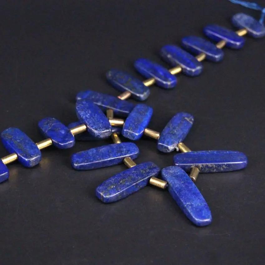 Approx20PCS/strand Top Drilled Lapis Lazuli Slice Stick Loose Beads,Natural Gems Stone Slab Nugget Pendants Jewelry Making