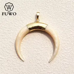 FUWO Wholesale Big Size Natural White Shell Crescent Pendant,Golden Plated Jewelry Accessories For Jewelry Making 5Pcs/Lot PD529