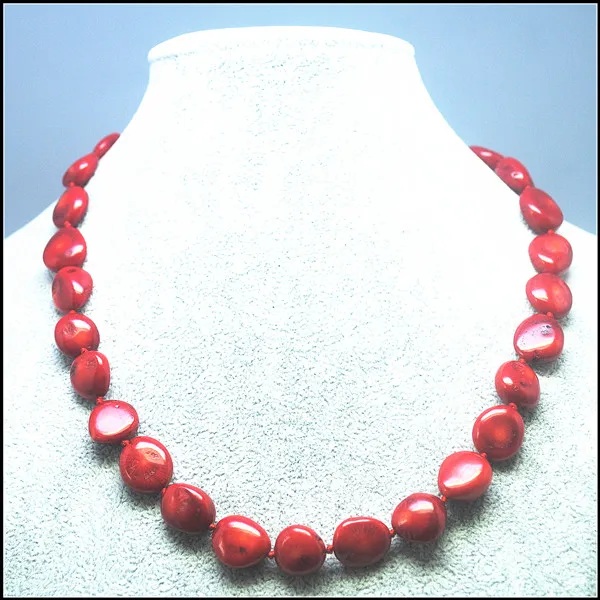 1PC Fashion Natural Red Sea Coral Irregular Beads Necklace Chains 17.5 Inch Length Handmade Knotted