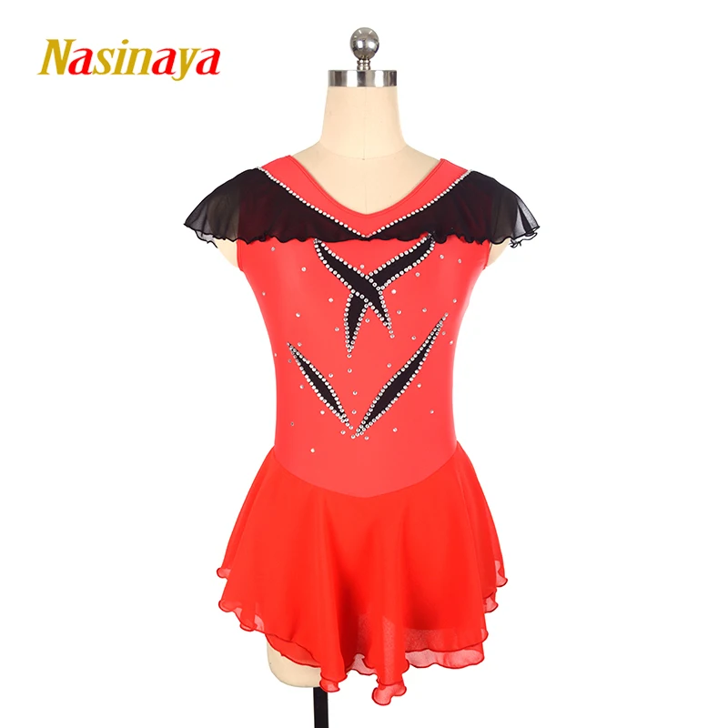 

Women's Children's Rhythmic Gymnastics Red Performance Dress Figure Skating Competition Dress V-neck Performance Dress