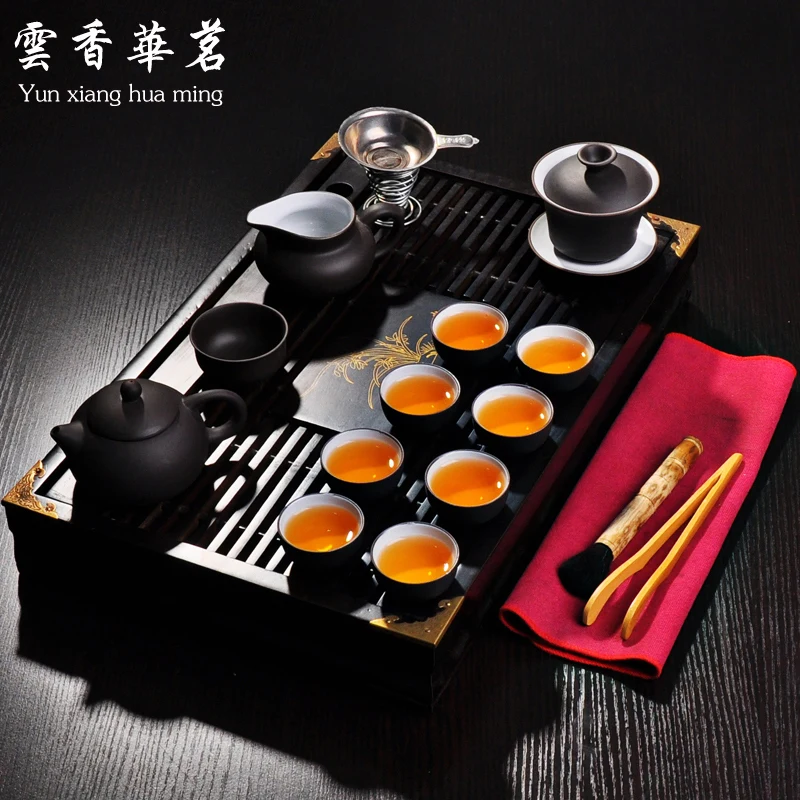 

Kung fu tea set Yixing purple sand teapot Ceramic tea art Solid wood tea tray tea table