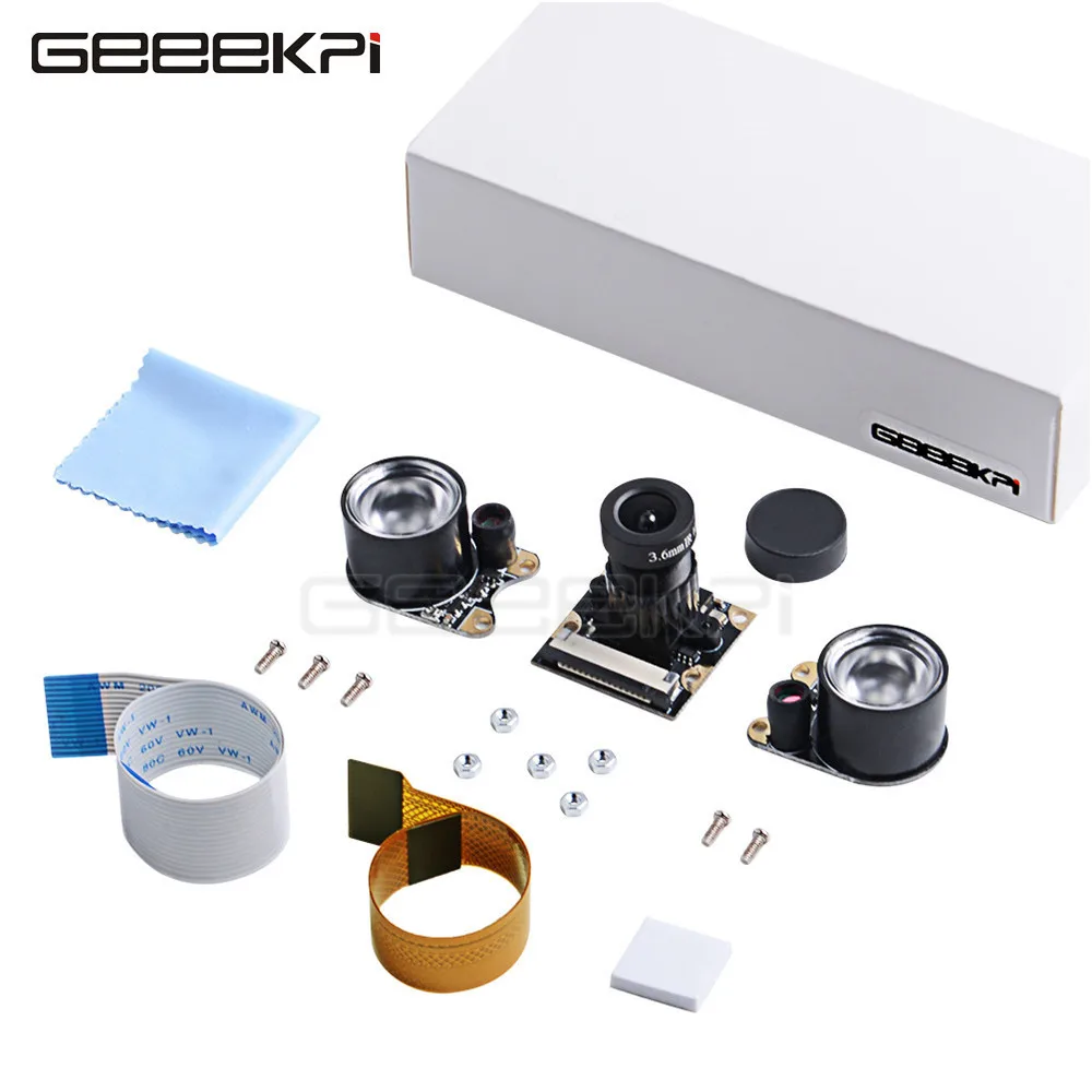 GeeekPi Night Vision 5M OV5647 Camera Adjustable-focus Module Kit & Changeable Cables, Compatible with All Visions Raspberry Pi