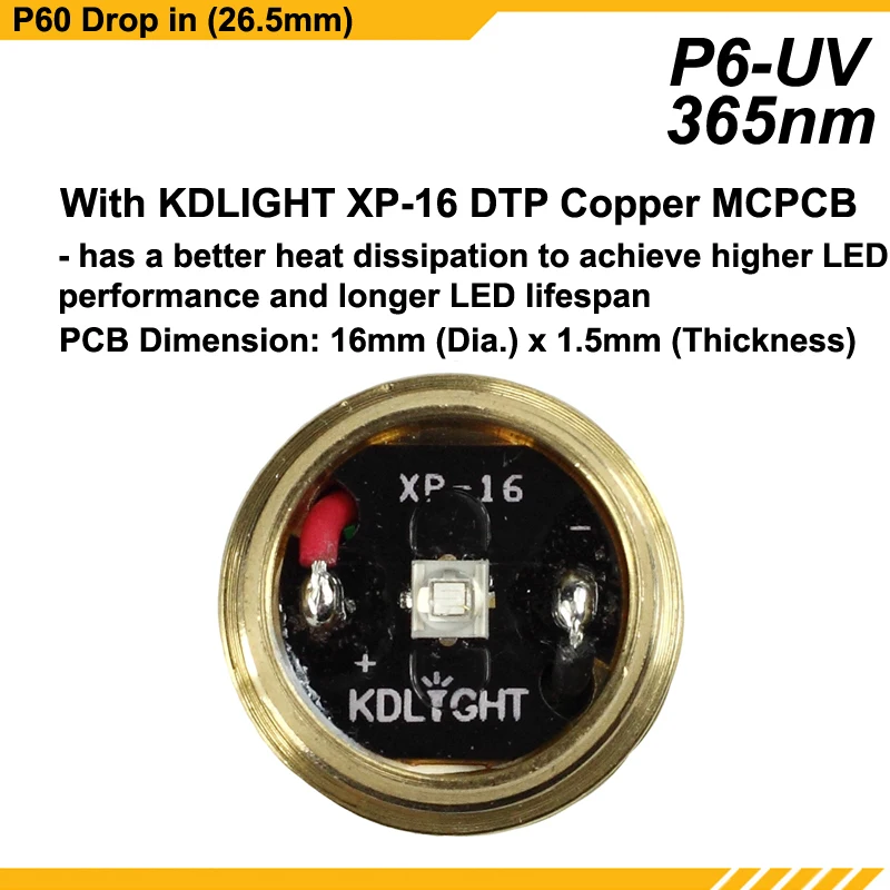 KDLITKER P6-UV UV365nm UV395nm 3V - 12V 1-Mode UV P60 Drop-in (Dia. 26.5mm)