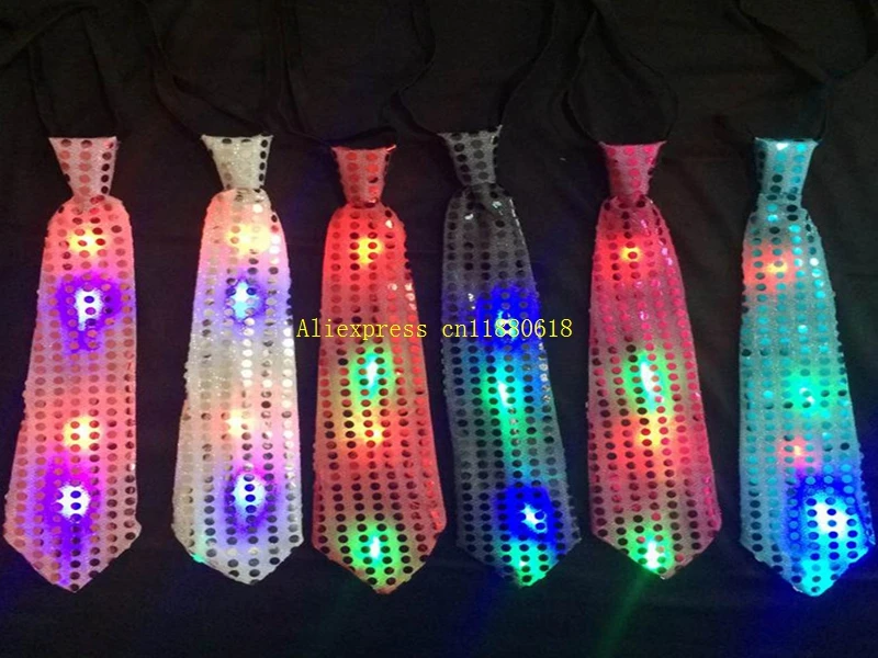 

50pcs/lot Fast Shipping Sequins LED Necktie Light Up Neck Tie Flashing Blinking Party Favors gift