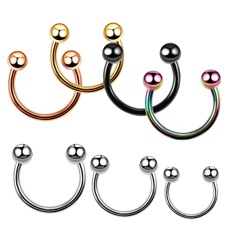 10PCS G23 Titanium Horseshoe Ring Piercing Crystal Ear Tragus Cartilage Eyebrow Lip Ring Nose Septum Hoop Rings Piercing Jewelry