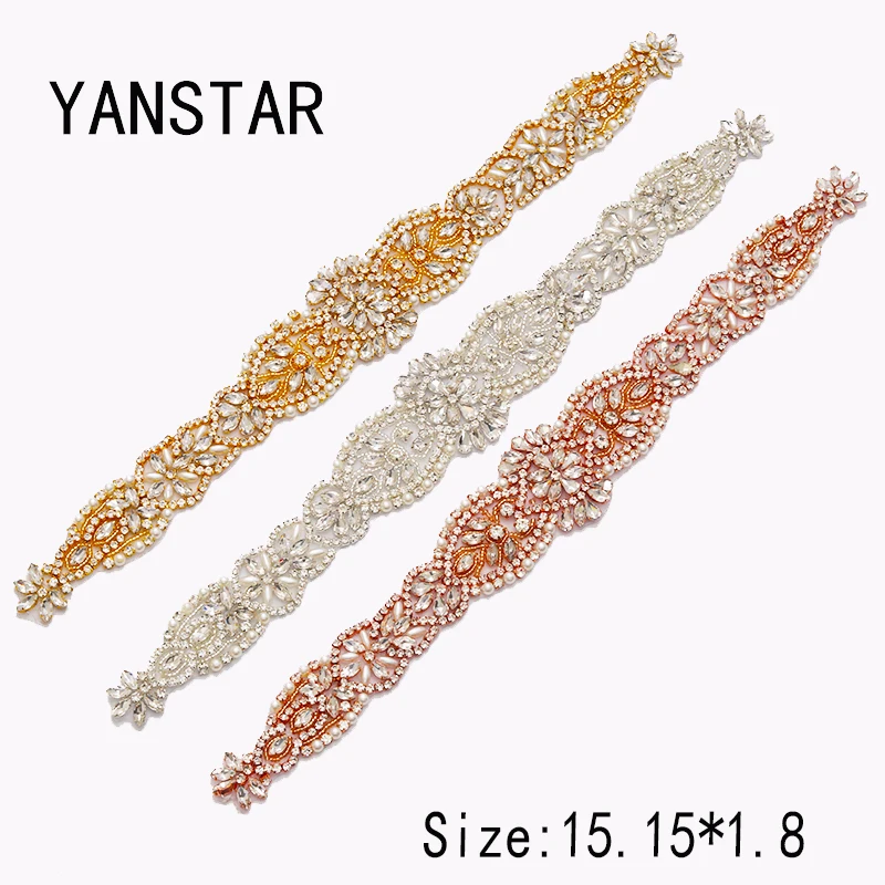 

YANSTAR(10PCS) Wholesale Hand Sew Rhinestone Appliques Bridal Sash Silver Rose Gold Crystal For Wedding Grown Belt YS979