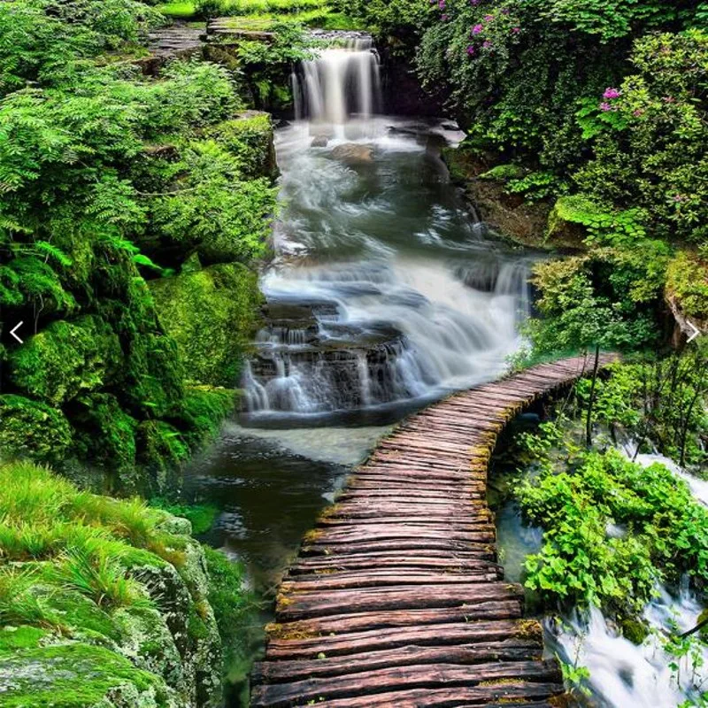 

beibehang Custom large mural rock waterfall wooden bridge 3D floor thickening waterproof wear pvc plastic film