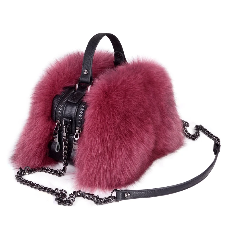 New Genuine Fox Fur Women\'s Handbag Winter Warm Female Fashion Shoulder banquet Genuine Leather Bag Multicolour Fox Fur Bags