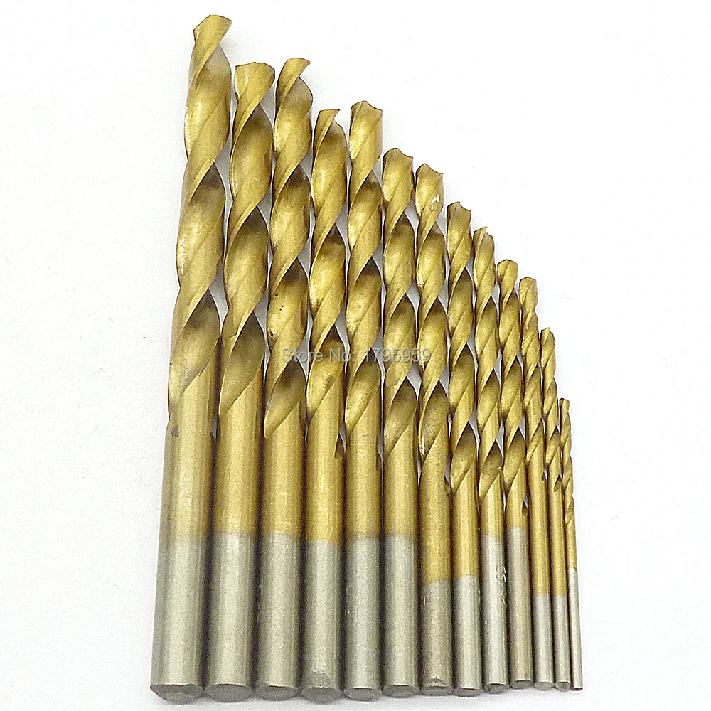 13pc Titanium Hss Twist Drill Bits Set Round shank Metric Spiral Twist Drill 1.5-6.5mm Wood Metal Hole Cutter Drilling Bits Tool