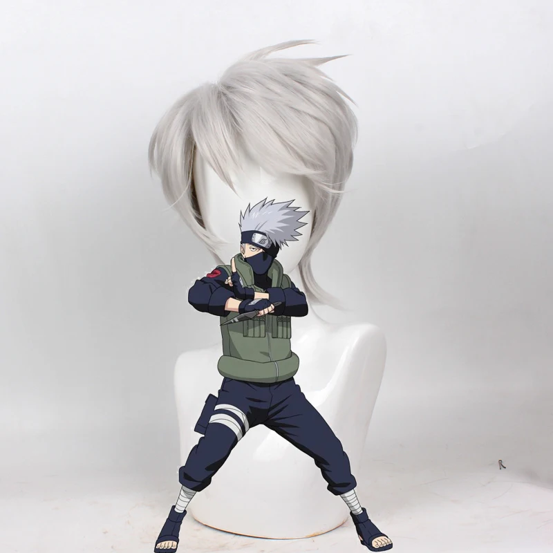 Anime Hatake Kakashi Silver Grey Short Cosplay Wig Synthetic Hair Halloween Costume Party Wigs + Wig Cap