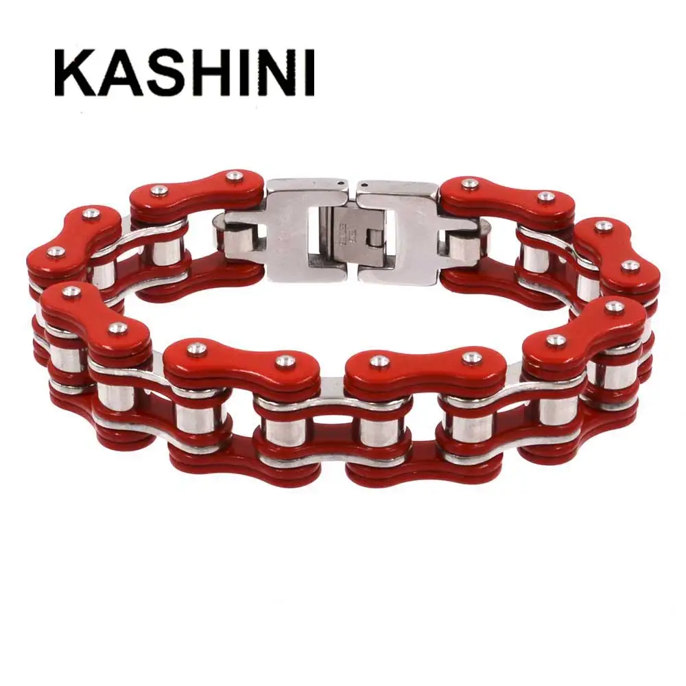 

Men Bracelets Bangles Punk Motorcycle Biker Bicycle Chain Link Bracelets For Men Stainless Steel Retro Red Luxury Jewelry