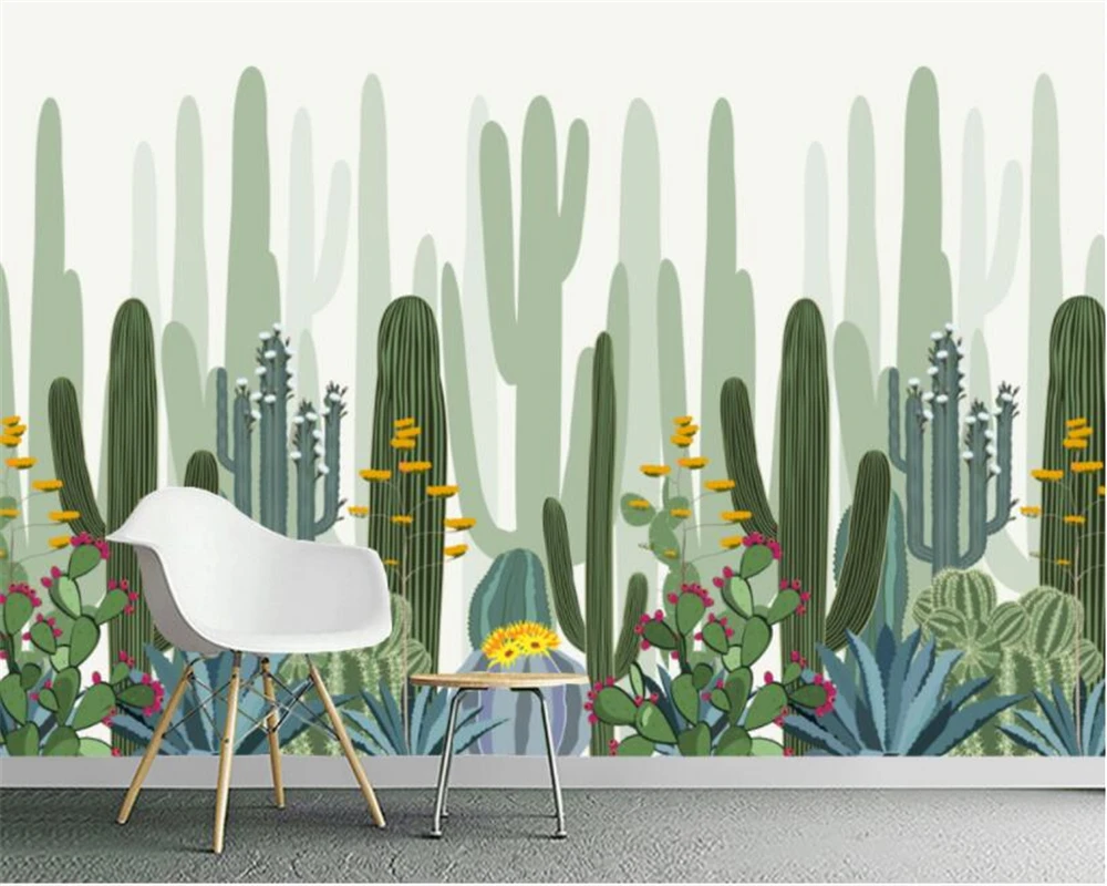 Custom size wallpaper hand-painted desert plant cactus mural home decoration succulent plant decorative painting 3d wallpaper