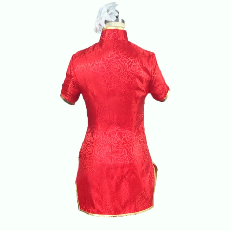 LOL The Loose Cannon Firecracker Jinx Cosplay Costume with flower and hand cover and socks Anime Red Custom Made Cheongsam 11