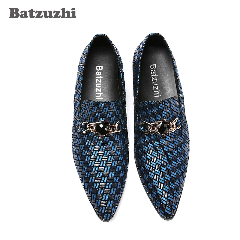 

Batzuzhi Italian Style Men's Shoes Pointed Toe Breathable Men's Leather Dress Shoes Men Grey/Blue Wedding Shoess for Men, 38-46!