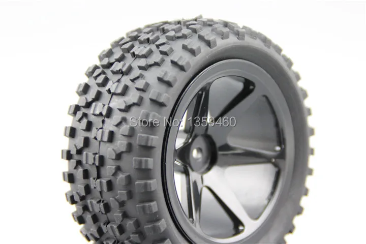 Pre-Glued 4pcs 1/10 Buggy Tires Tyre Walking(Off-Road) 6 spoke Black Wheel Rim fits for 1:10 4WD Buggy Car 1/10 Tire