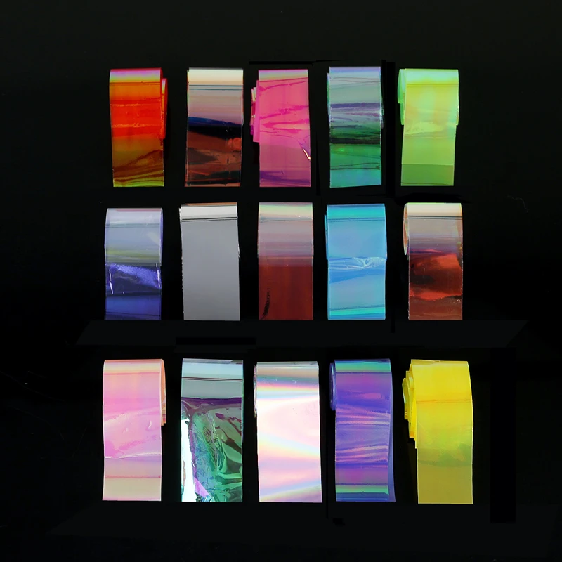 15-teiliges Sternenhimmel-Laser-Nagelfolien-Set, bunte Glitzer-Regenbogen-Effekt DIY Nagelkunst-Transferaufkleber mit Aufbewahrungsbox – Detail 2