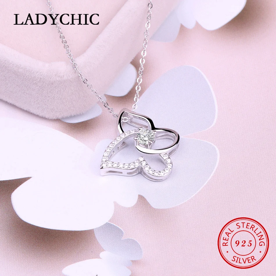 LADYCHIC Hot Sale Elegant Butterfly 925 Sterling Silver Pendant with AAA+ Zircon Women Fashion Charm Jewelry Necklace LNS1023
