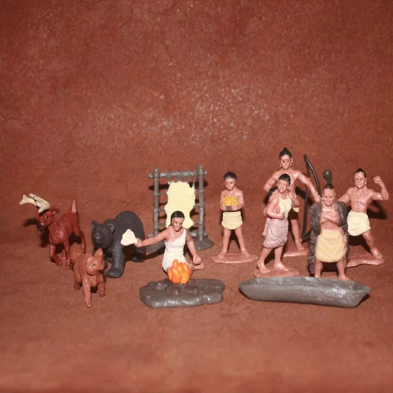 

solid pvc figure Simulation model toyPoitan Indians Reindeer Black Bear Canoe Life Scene 12pcs/set