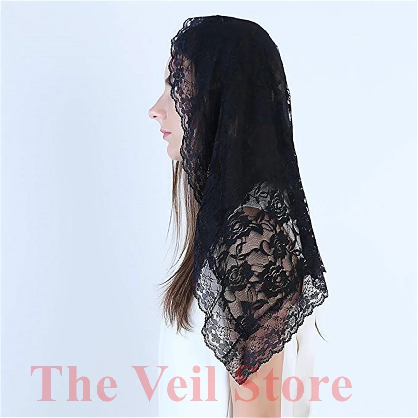 Black white Lace Catholic Veil Mantilla for Church Head Covering Latin Mass mantilla negras vela negra Voile Noir Dentelle 2019