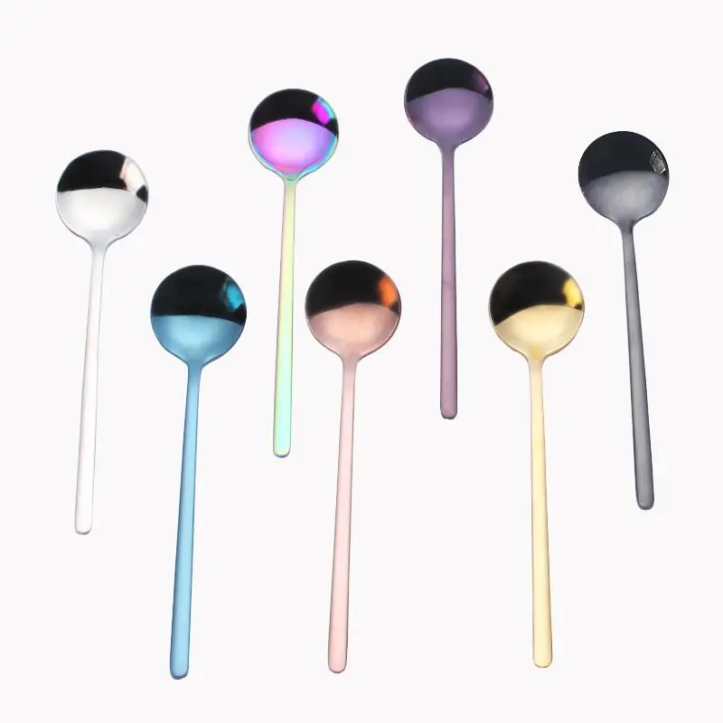 Stainless steel spoons 13cm coffee tea mixing spoon Mini round dessert scoop kitchen bar dining tableware LX7293