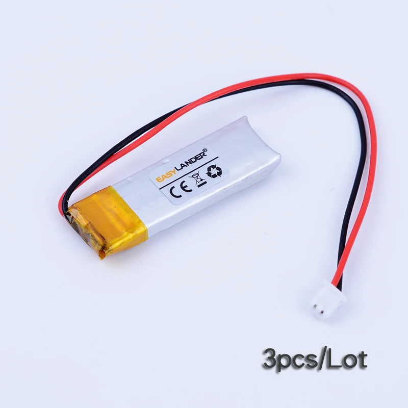 3pcs/Lot  JST1.25 2P 3.7V 95mAh 301030 Rechargeable Lithium Li-ion Polymer Battery For bluetooth headset mp3 toys mouse