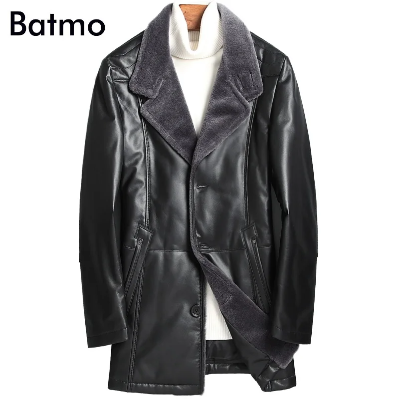 BATMO 2023 new arrival winter high quality white duck down sheepskin jackets men,men\'s warm real leather trench coat ,99016