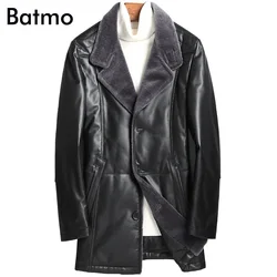 BATMO 2023 new arrival winter high quality white duck down sheepskin jackets men,men's warm real leather trench coat ,99016