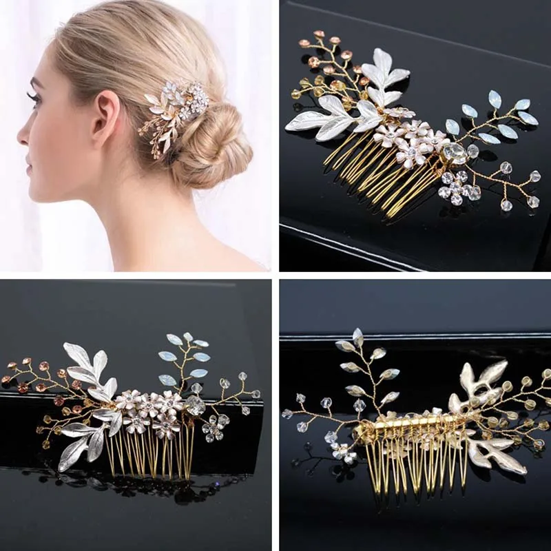 Bridal Hair Accessories Crystal Peals Hair Combs Wedding Hair Clips Accessories Jewelry Handmade Women Hair Ornaments Headpieces