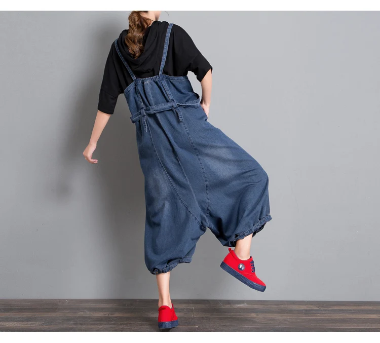 2019 female new beiginning autumn plus size wide leg casual loose denim jumpsuit