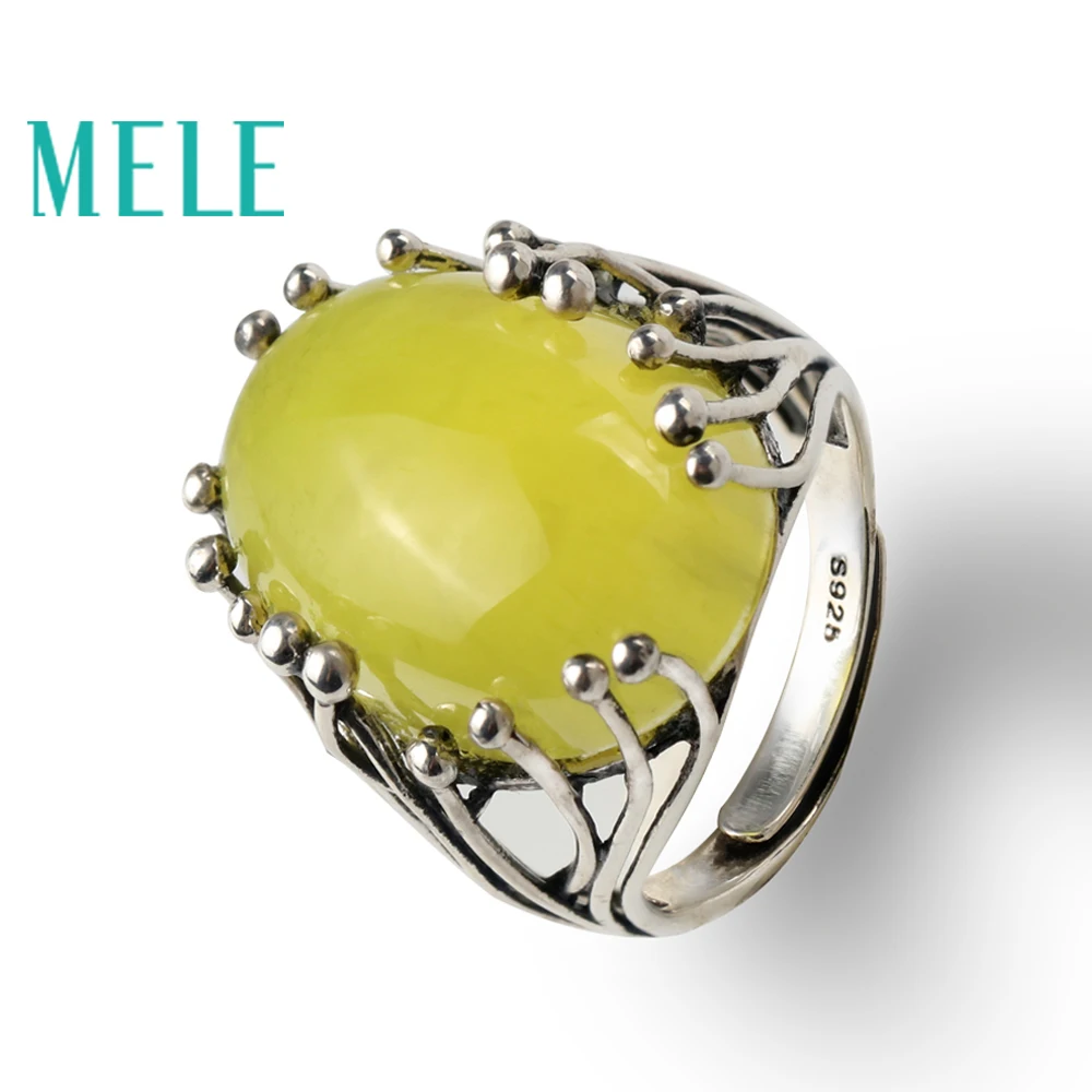 Natural yellow prehnite rings for women and man,15X20mm 23ct big oval cut Grape stone,925 sterling silver gemstone fine jewelry