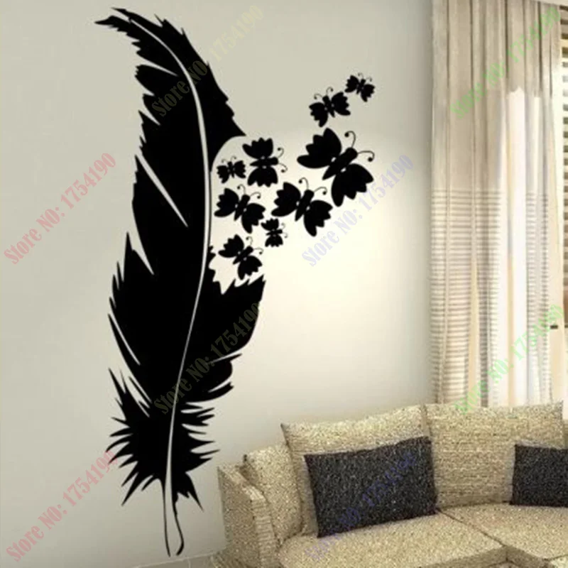 POOMOO Wall Decals New Beauty Feather Plume wall art custom vinyl decals stickers decor butterfly 48X132CM