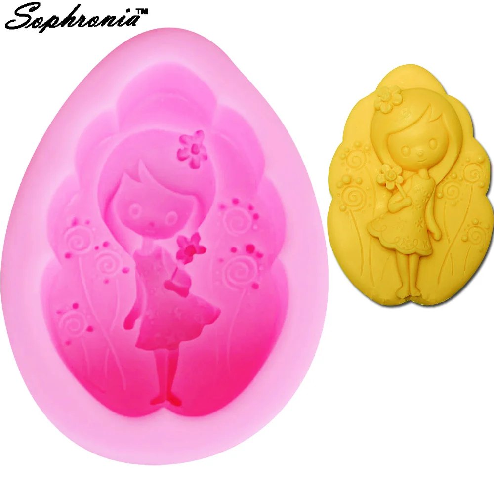 Girl Flower Silicone Soap Mold 3d Jelly Biscuit Ice Gelatin 