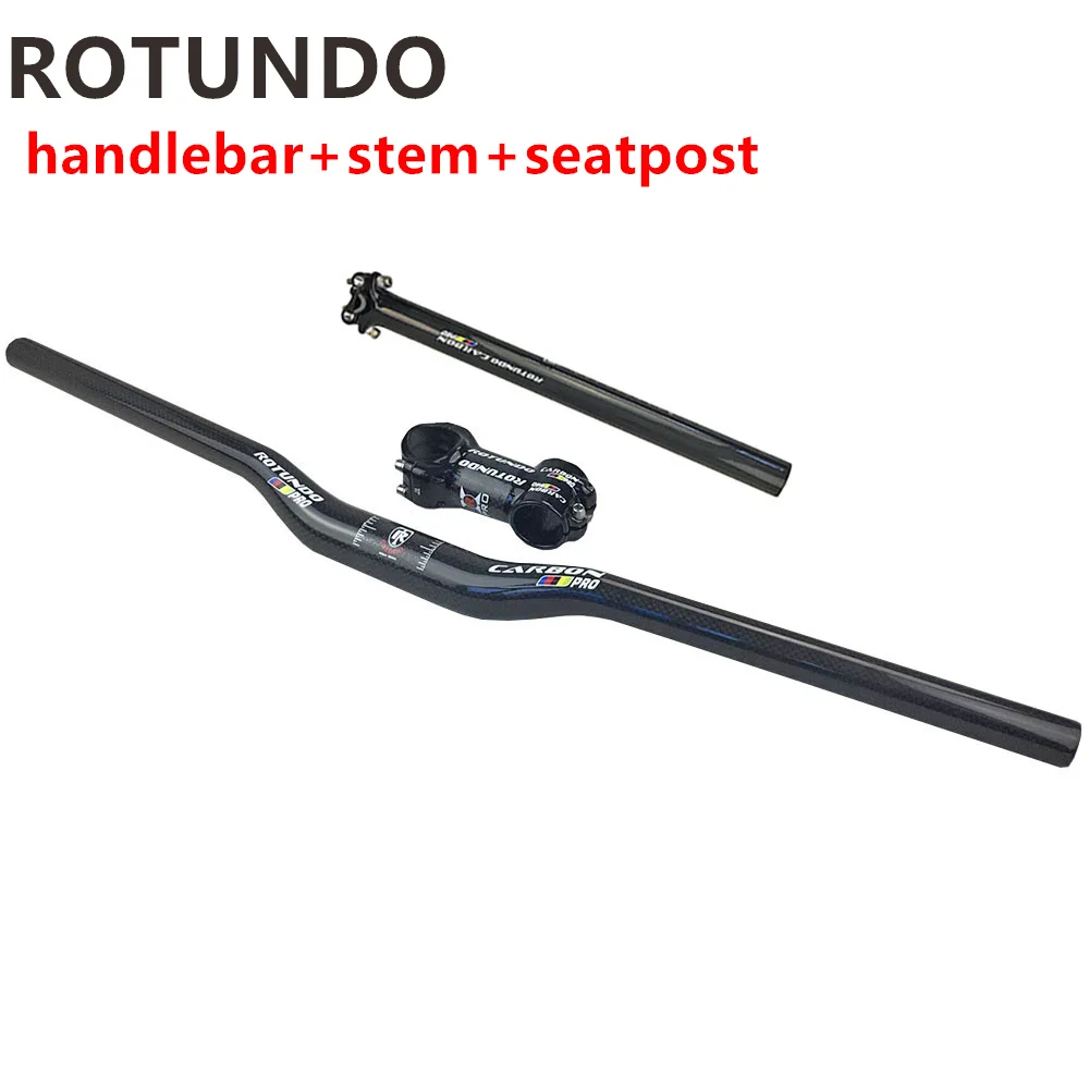 

ROTUNDO Cycling Carbon Handlebar MTB handlebar set +Stem+Seat post Ultra light Flat Riser Bars 3K Bicycle Handlebar