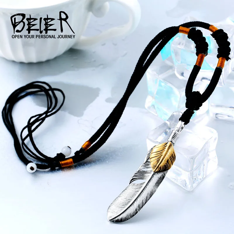 Beier 316L Stainless Steel pendant necklace  exqusite feather pendant for gift jewelry  LLBP8-187P