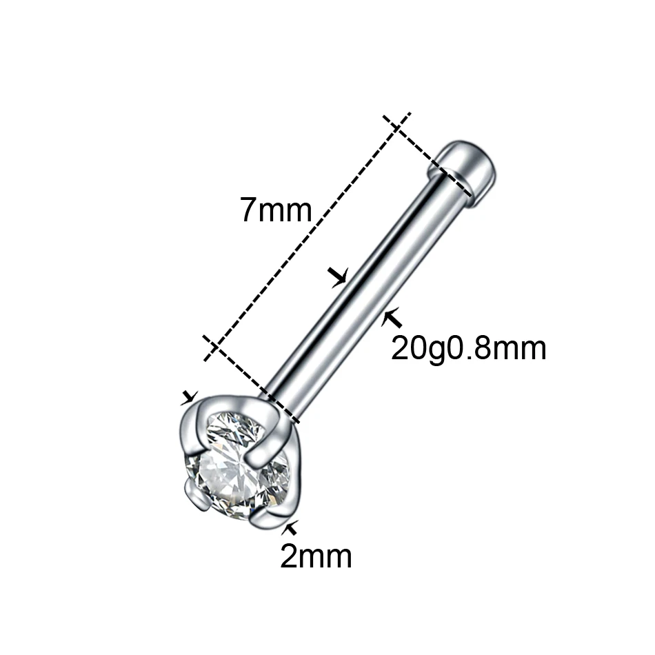 1PC Staal Crystal Gem L Vorm Neus Stud Piercings Neus Bot Schroef Nazir Piercing Neusgat Oorbel Piercings Sieraden 20G