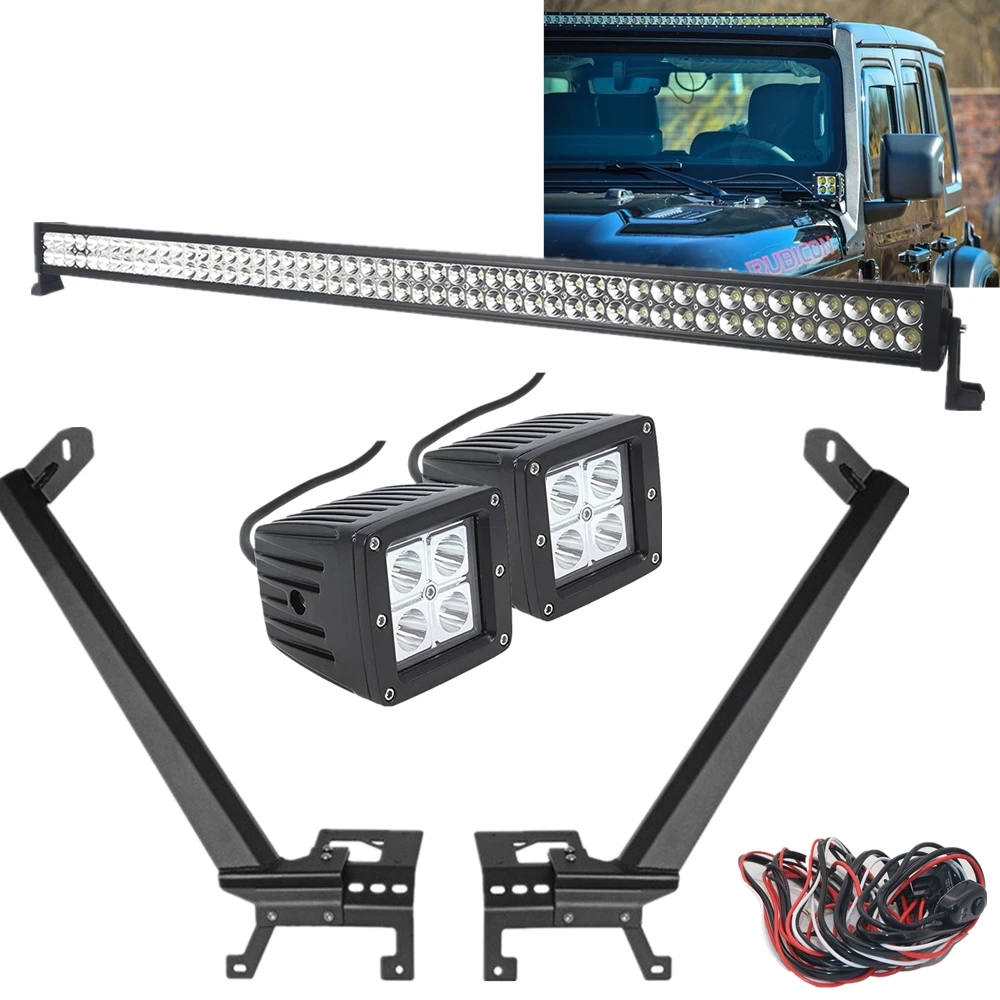 

52 Inch LED Work Light bar Upper Windshield Mounting Bracket With Fog Light Lower Corner Brackets for Jeep Wrangler JL 2018 +