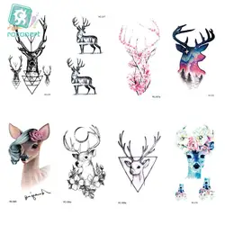 25 Different Waterproof Temporary Tattoo Stickers Fawn Deer Head Fake Tatto Geometric Animal Flash Hand Tatoo For Women Men
