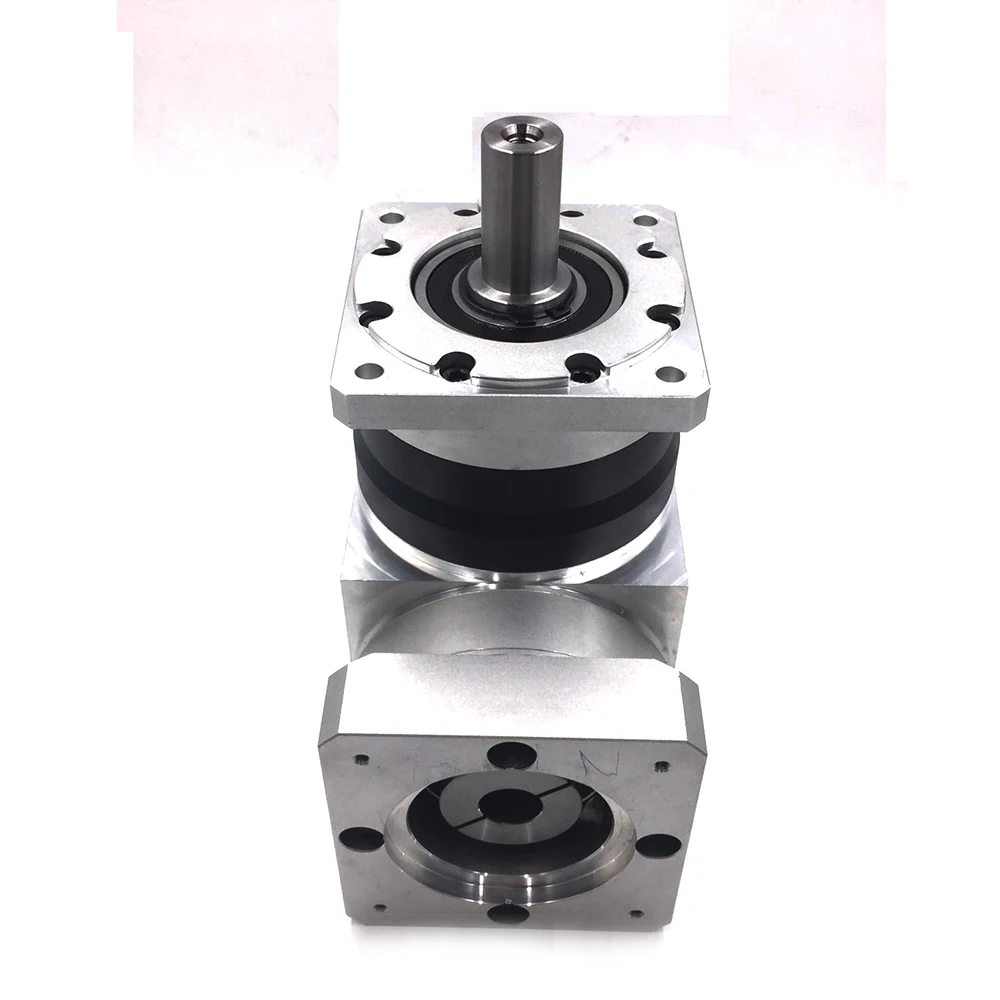 

Input 22mm Shaft Right Angle 130mm Servo Reducer 3000rpm Speed Ratio 12-70:1 Planetary gearbox reducer for NEMA52 Servo Motor